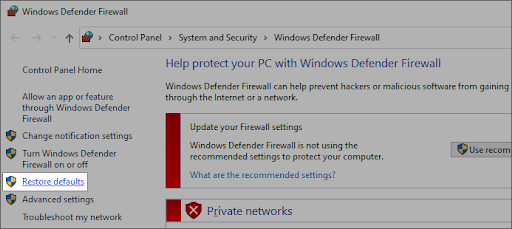 Fix WiFi doesn't have a valid IP configuration by resetting the firewall step 2